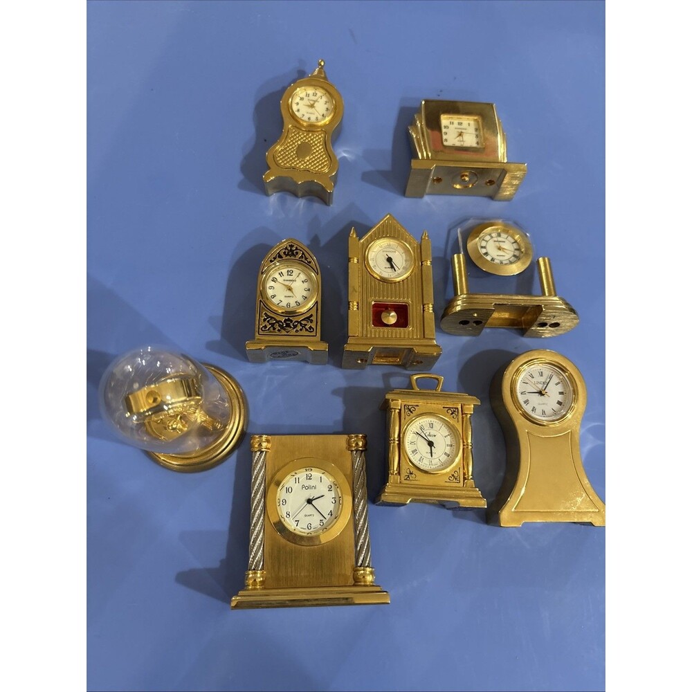 Lot 9 Mini Gold Tone 2” Clock Quartz Shannon Pollini Linden Collezio Untested